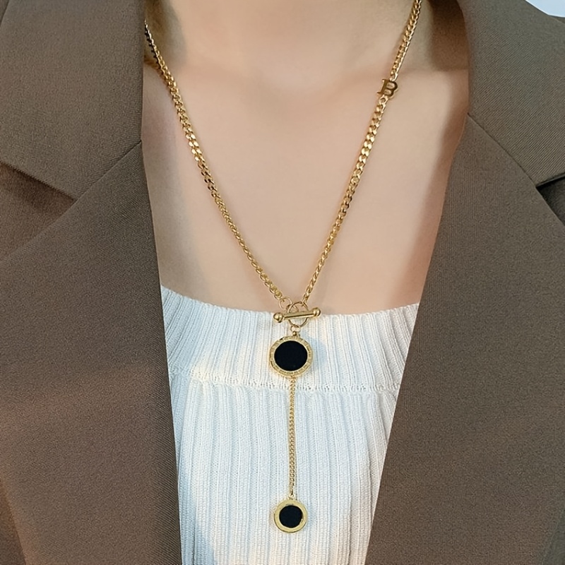 Women's 18K Gold-Plated OT Buckle Y-Shaped Necklace, Elegant
