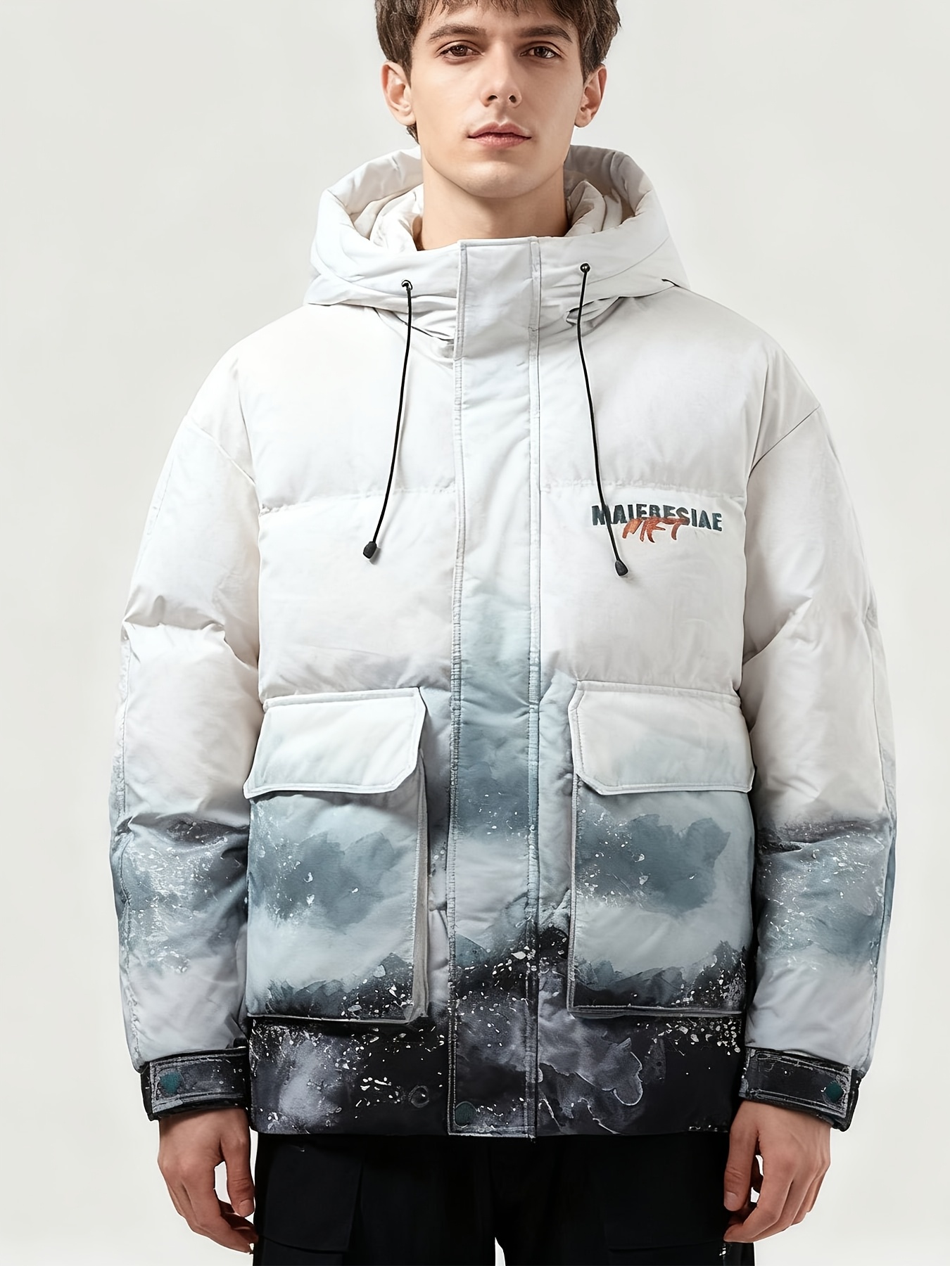 Men's Winter Hooded Down Jacket, Warm Gradient Coat