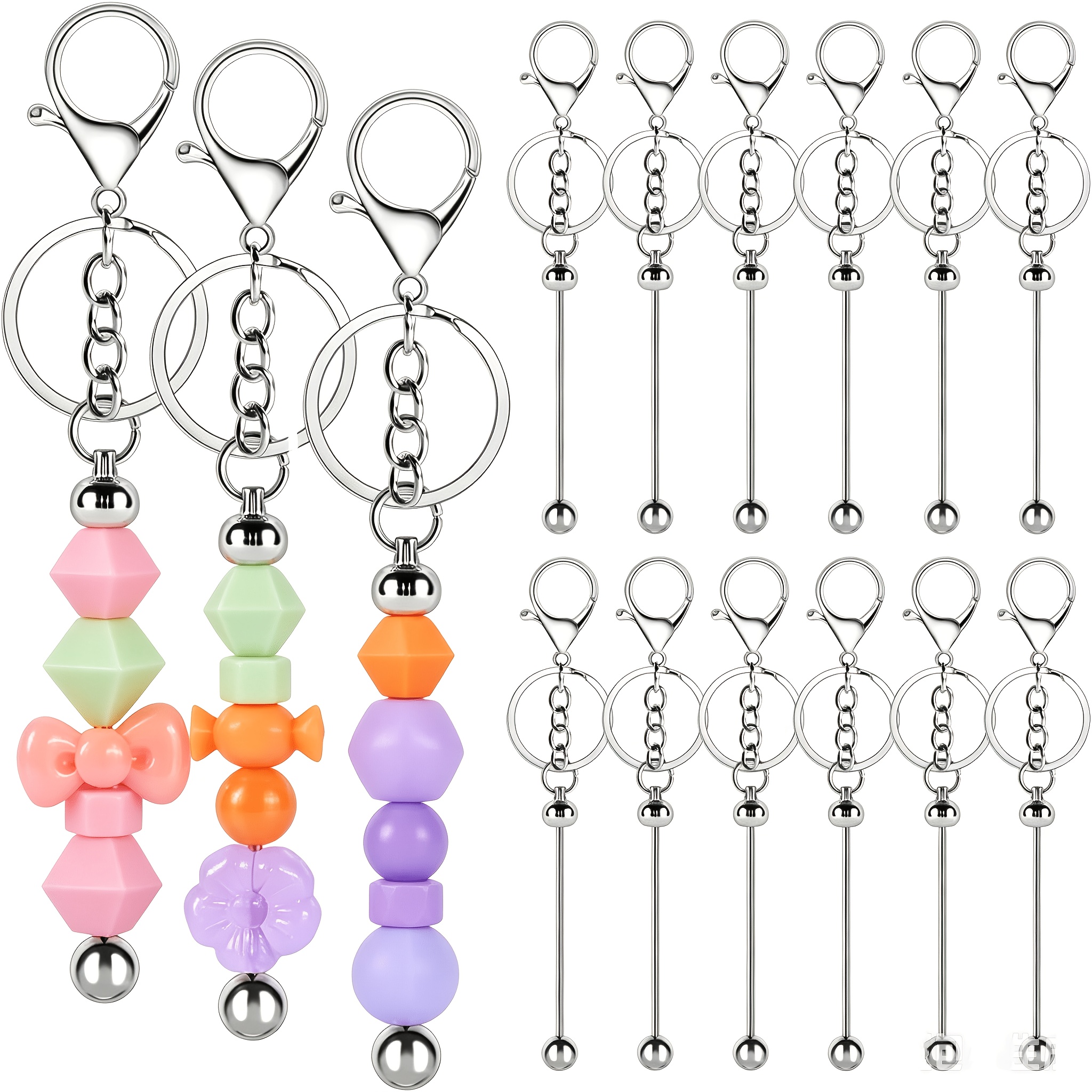 TEMU Lot de 12 porte-clés pour homme, anneaux de porte-clés vierges à perler pour porte-clés perlés, maillons, porte-clés perlés faits main à soi-,