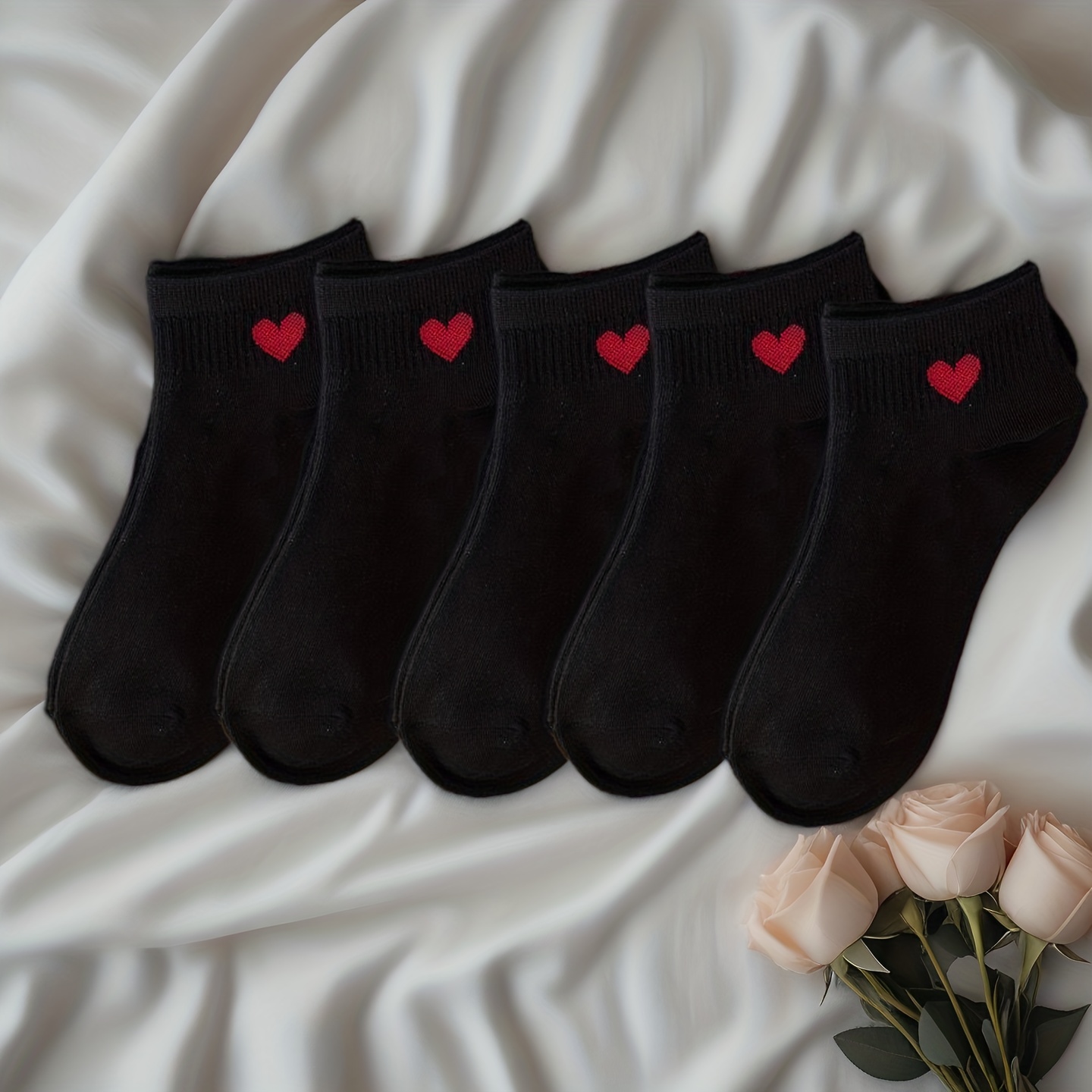 TEMU 5 Pairs Of Heart Pattern Couple Socks, Versatile Comfortable Cute Shallow Mouth Women's Short Socks
