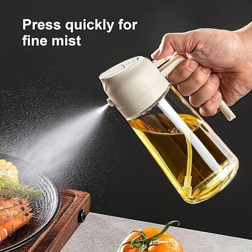 2 in 1 automatic oil vinegar spray bottle with mist sprayer 16oz 470ml two in one dispenser durable plastic for cooking salad dressing bbq air fryer baking operation no leaking