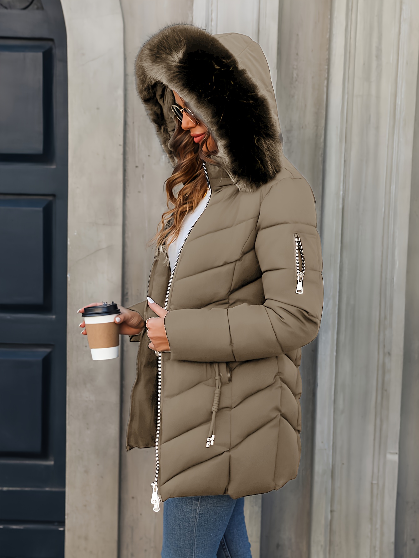 Manteau D'hiver Femme - Mi-long, Capuche, Rembourré Chaud - Veste Décontractée Extérieur