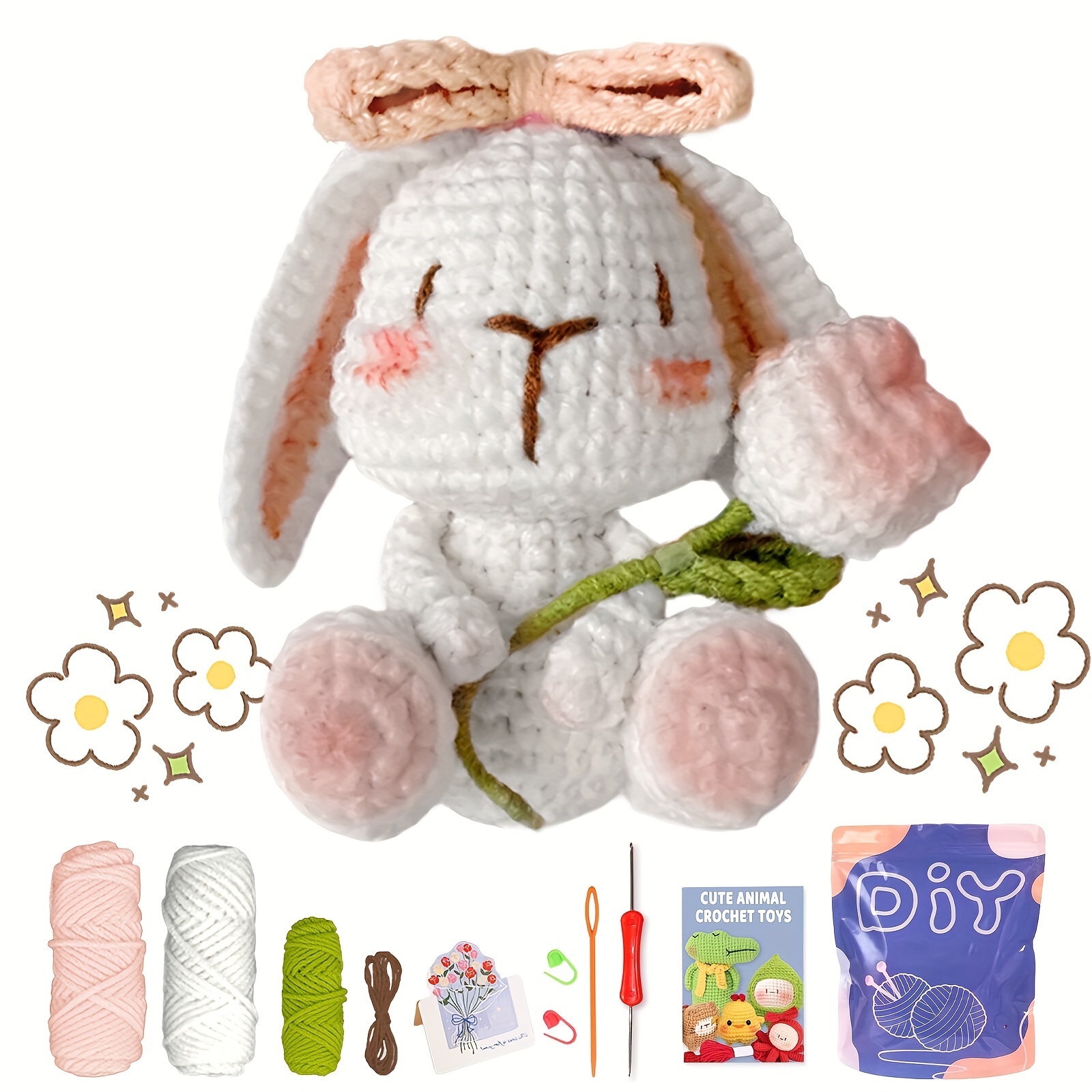 

1pc, Rabbit Crochet Knitting Entry-, Suitable For Beginners And Enthusiasts Crochet Sets, Yarn, Seam Markers, Plastic Eyes And Instructions, Accessories In Random Colors