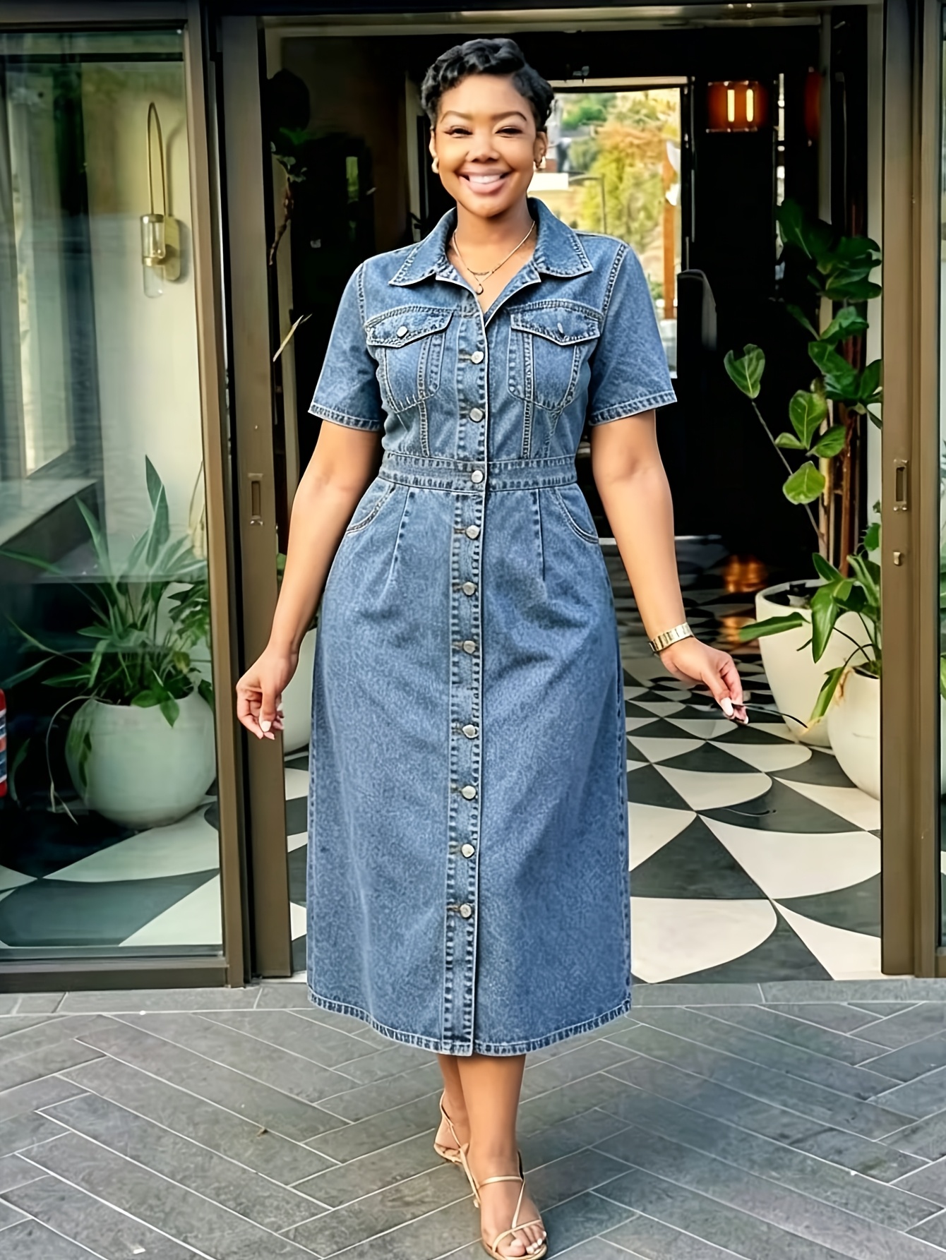denim dress plus size empire waist Final Sale Plus Size Sleeveless Multi Layered Ruffle Chambray Dress in Denim Color