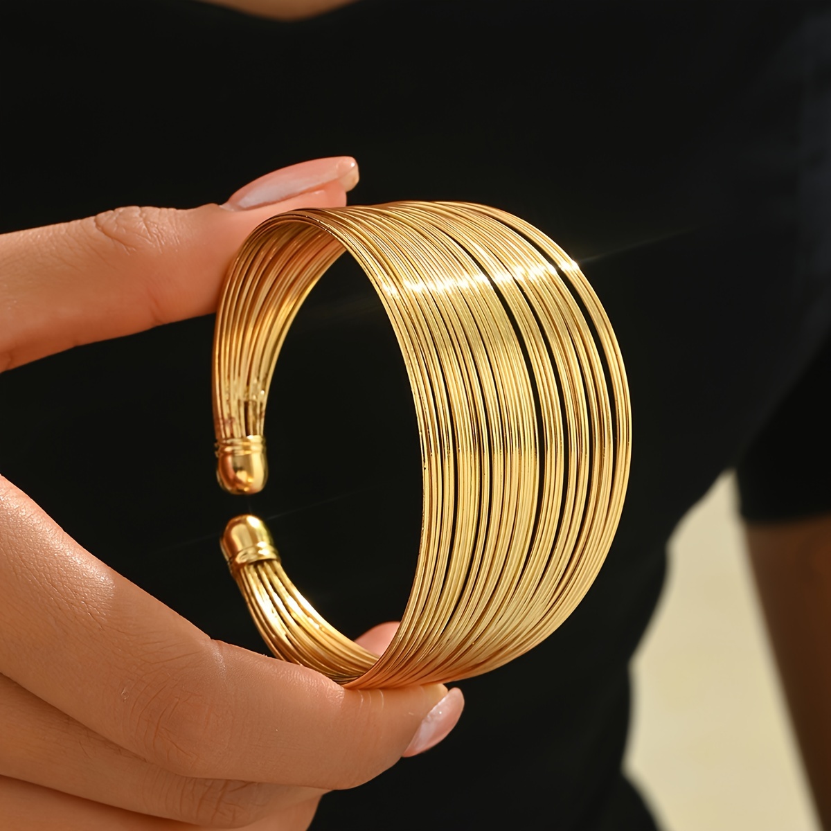 1pc Women's Fashion Open Bracelet Iron Style Punk Metal Open Plain Circle Bracelet Suitable for Gift Giving and Wearing
