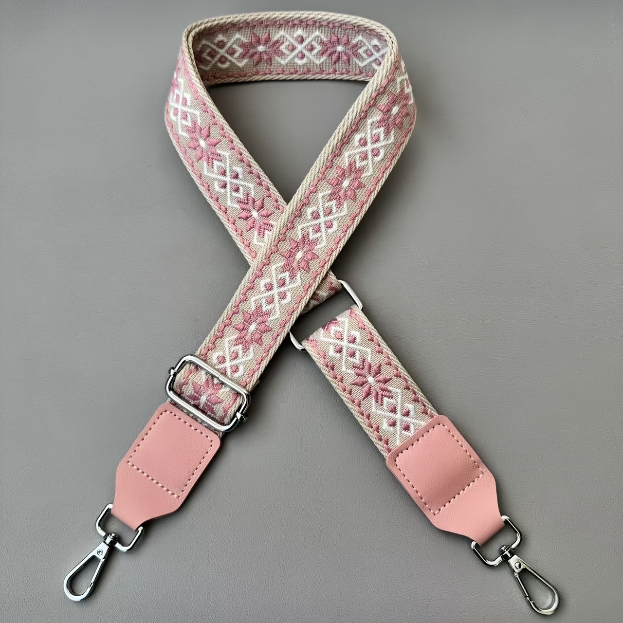 E-shop Rosa Umhängetasche im ethnischen Stil mit Stickerei verlängertem Gurt, 3,8 cm verbreiterter Handtaschen-Schultergurt, DIY abnehmbares