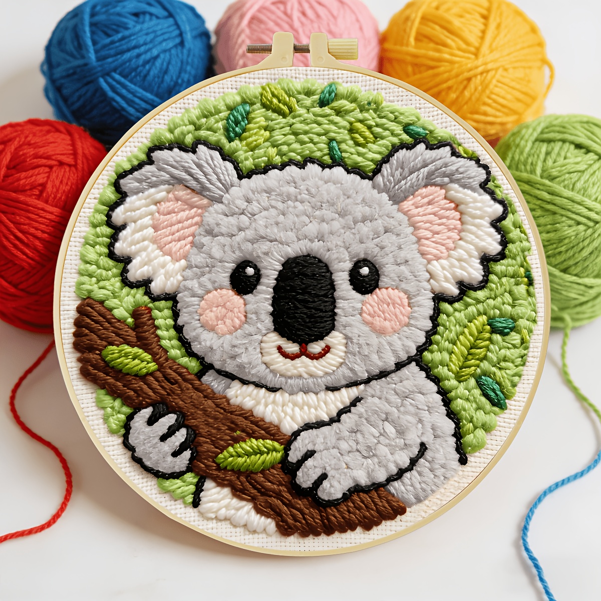 TEMU Nouveau Kit de Broderie Aiguille Perforée Motif Animal Koala , Ensemble d'Outils Facile et Relaxant, Kit de Broderie pour Débutants Adultes,