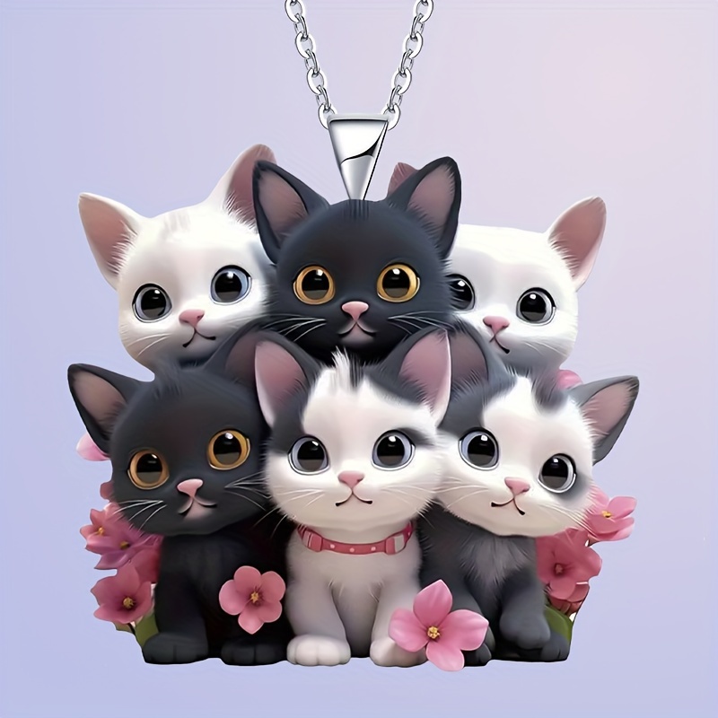 

Charming Acrylic Kitty Pendant Necklace: A Perfect Gift For Girls - Includes 6 Cute Cats And