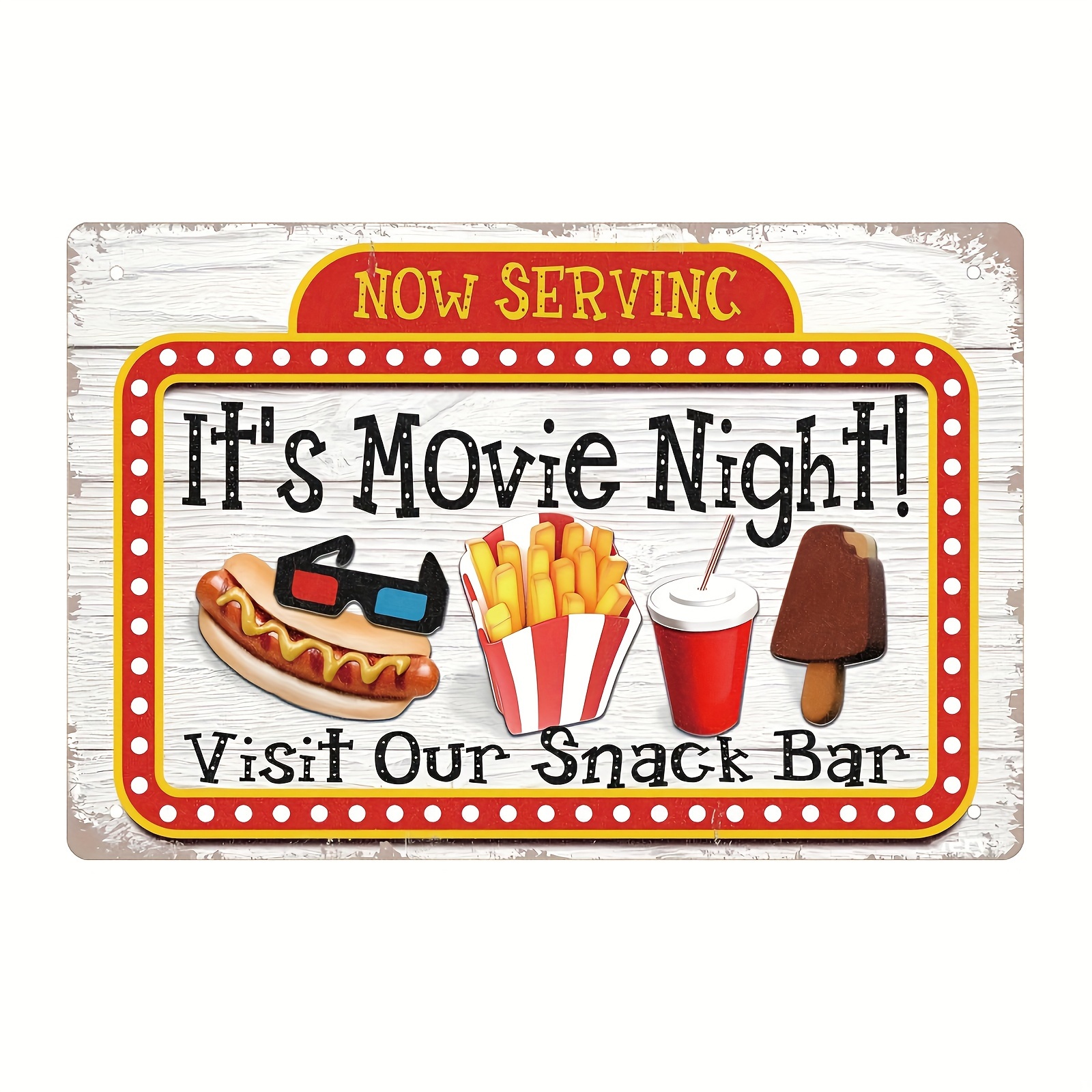 

Metal Sign Now Serving Movie Night Retro Decor Home Bedroom Movie Theater Bar Cafe Club Cave Wall Decor Vintage Tin Sign 8x12 Inch