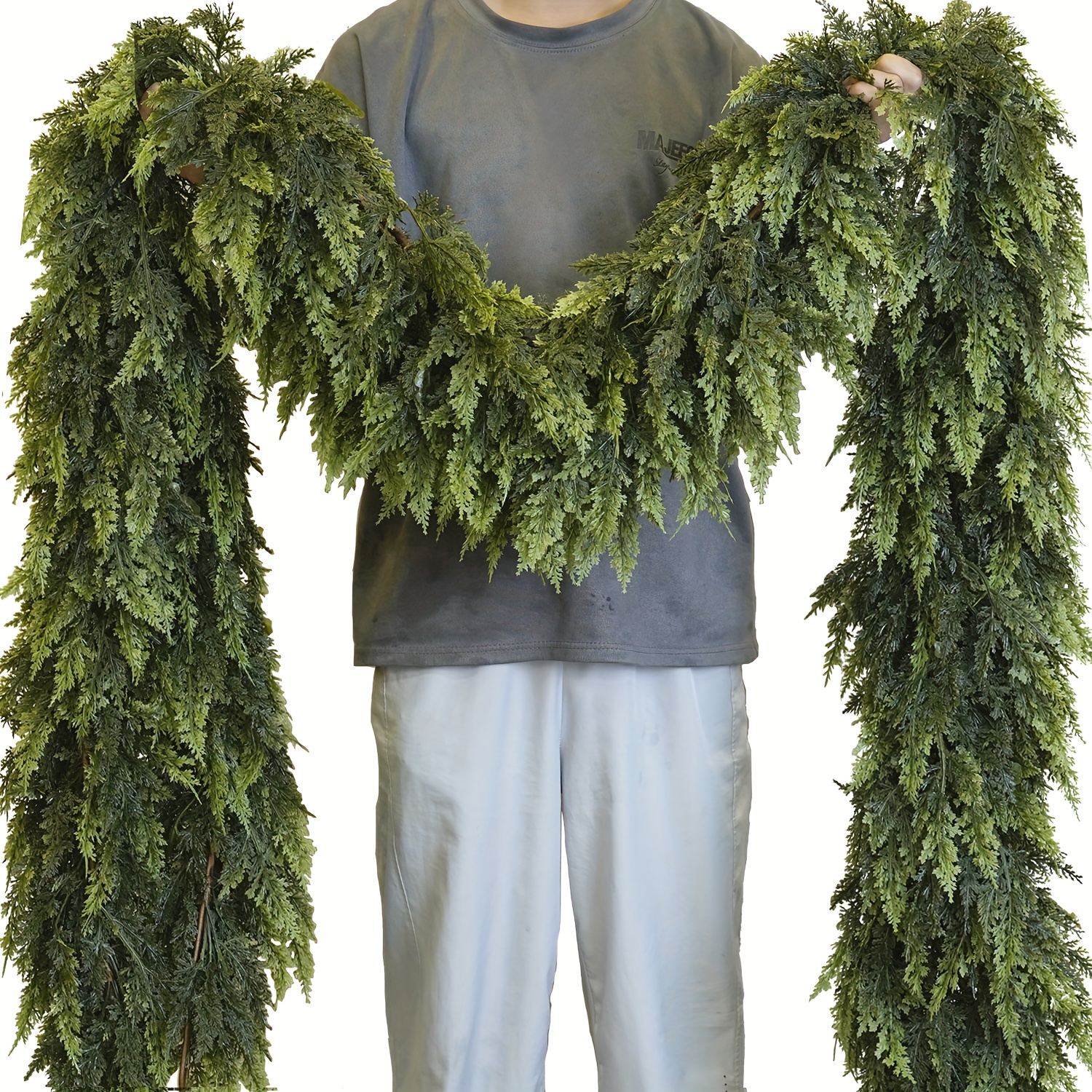 guirnalda artificial de   y   de 180 cm - densidad   verde de     para chimenea, decoración   para fiestas navideñas, halloween,  , hanukkah, acción de  , sin contenedor incluido, decoración de chimenea |   natural | hojas de plástico, decoraciones de chimenea Detalles del producto 0