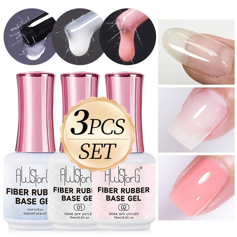Awstorg 3pcs 15ml Jelly White Pink Rubber Quick Building Gel Soak Off Fiberglass Nail Art Base Coat Manicure