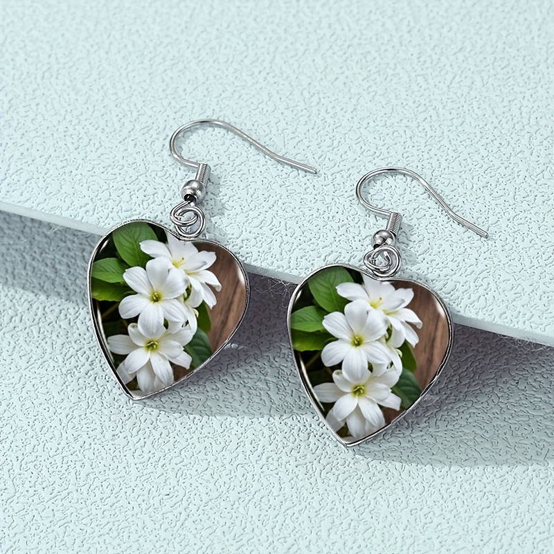 TEMU A Pair Of Heart-shaped Jasmine Flower Earrings, Without Battery