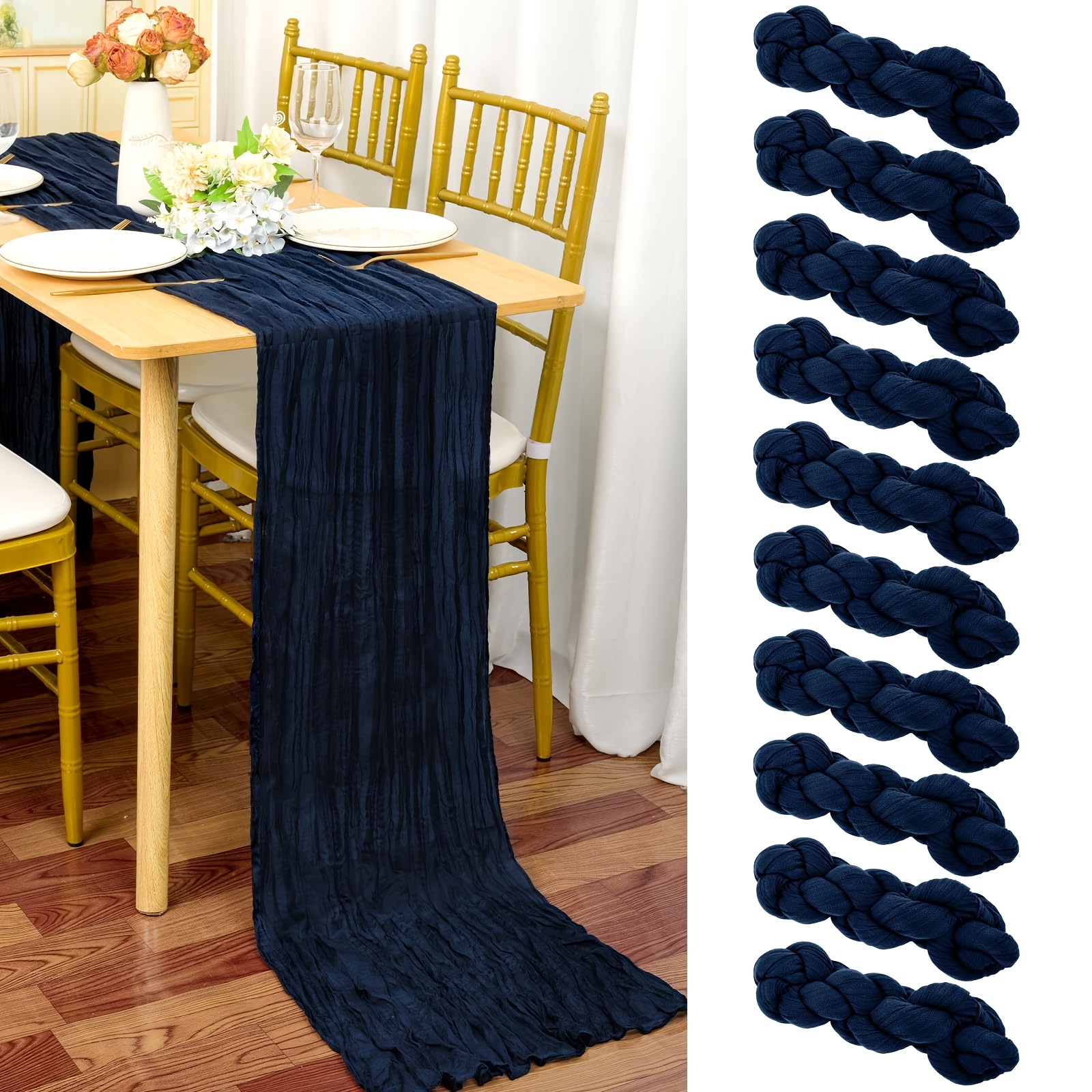 10 Packs Of Cloth Table Flags, 90x300cm Rustic Gauze Bohemian Tablecloth, Cloth Wedding Dining Table Decoration, Wedding Party, Bridal Shower Table Decoration