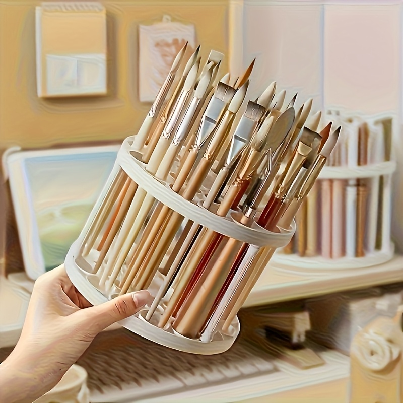 360 rotating paint brush holder space saving white desktop organizer with polished   ceramic coated plastic inserts for art  s pens makeup tools elegant design for home or office office desk accessory modern white organizer polished   paint   paint brush organizers Product details 3