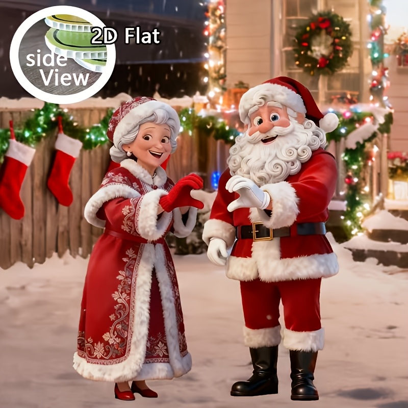 TEMU 2d Flat, [2d Flat] 2d Flat, Christmas-themed Santa Claus And Decorative Standee Set, Red And White Christmas Color Scheme, And Sun-resistant