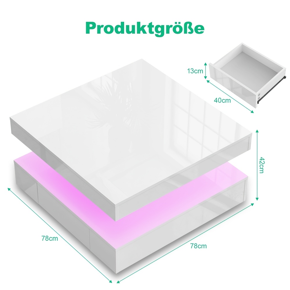 Image of 30.7" Led Table With Storage 2 Drawers And Open Display Shelf, Small Tables For Living Room Bedroom, Office, 6 Colors, Wireless Control, White