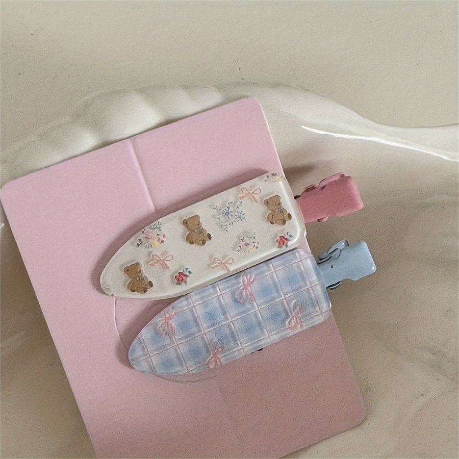 2pcs Set Of Cute Floral Makeup Clips, Polka Dot Duckbill Clips, Traceless Hair Clips, Bangs Clips, Additions