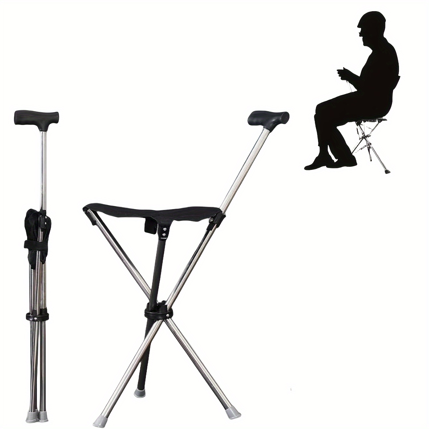 

1pc Foldable Crutch Chair For The Elderly, Walking Stick Stool, Lightweight Mountaineering Crutch Stool