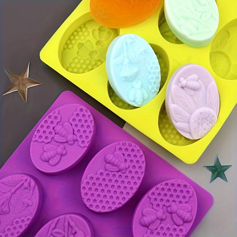 

1pc 6-hole Silicone Elliptical Bee Pattern Handmade Soap Mold Cake Mold Candle Mold