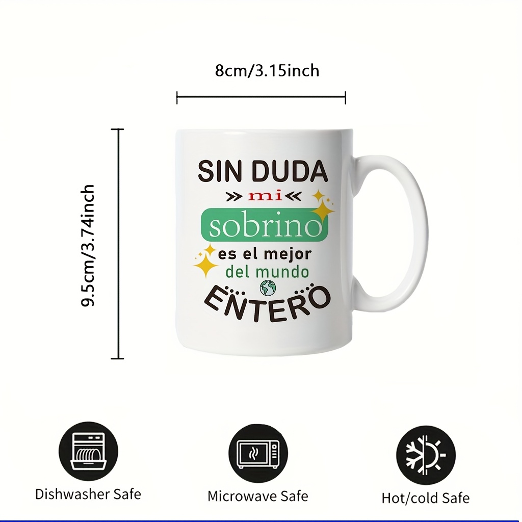 TEMU 1 taza de cerámica de calidad de 11 oz con un diseño único que familiar español. Ideal para cualquier temporada, para lavavajillas, para todo