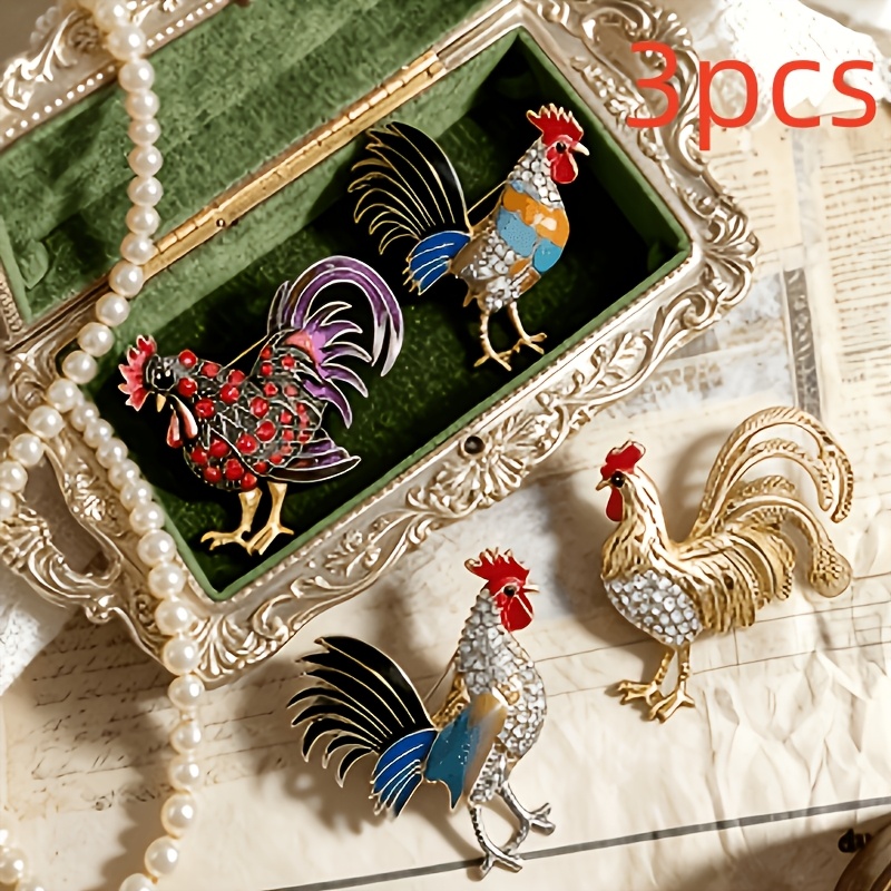 TEMU 3pcs Set Of Baroque Luxury Brooches - Vintage Rooster Animal Design, Suitable For Men And Women, Ideal For Weddings And Everyday Wear, Brooches