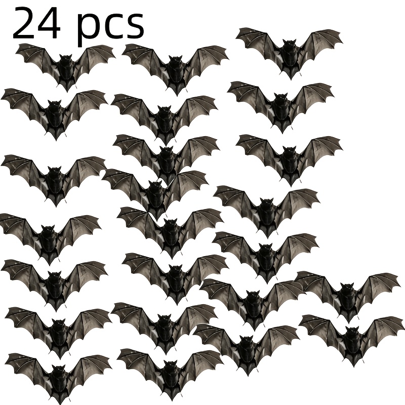 Image of 24pcs Of Bat Wall Decals, Halloween Decorative Bat Stickers, Halloween Ornaments Suitable For Home Bedrooms, Cafes, Hotels, Party Backdrop Walls And Other