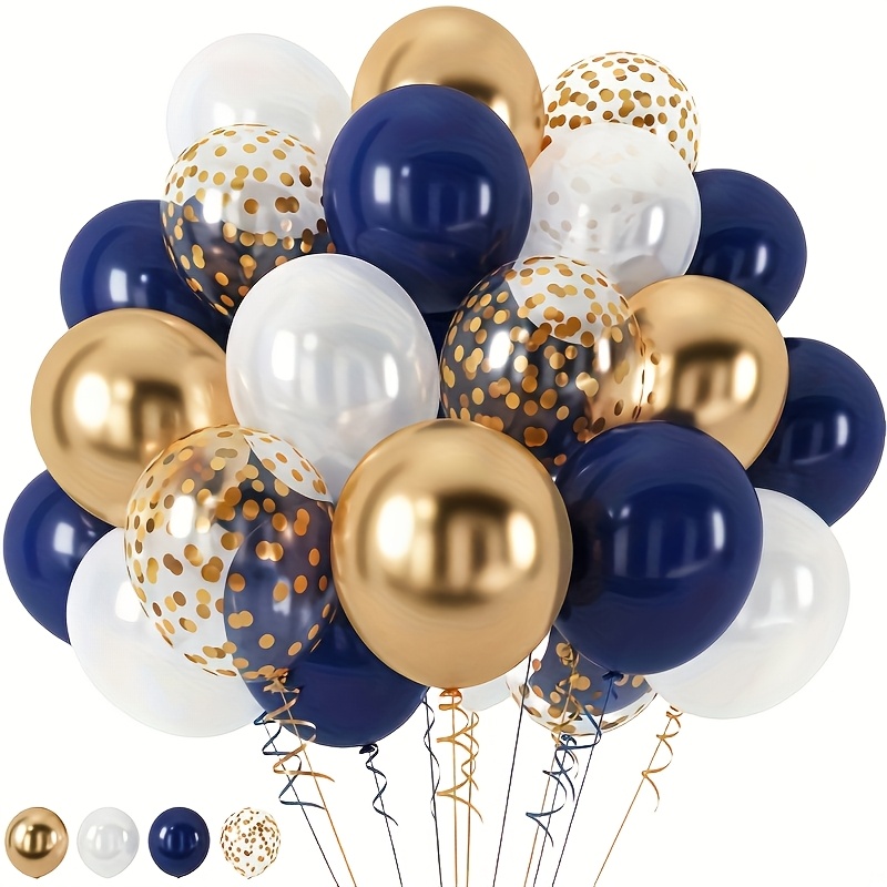 TEMU 40 globos de látex con azul , y dorada - Acabado metálico elegante para , fiestas de , , jubilación, inauguración de , reuniones anuales