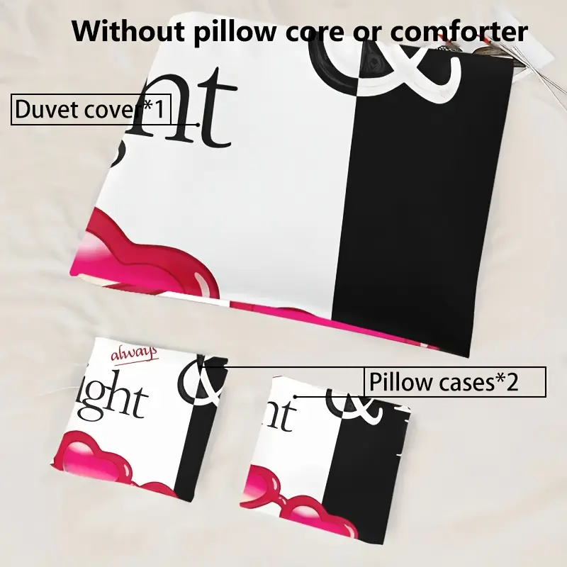 3pcs comfortable romantic couple themed duvet cover set soft high definition with black and white contrast perfect gift for machine washable 1 duvet cover 2 pillowcases no filling Product details 8