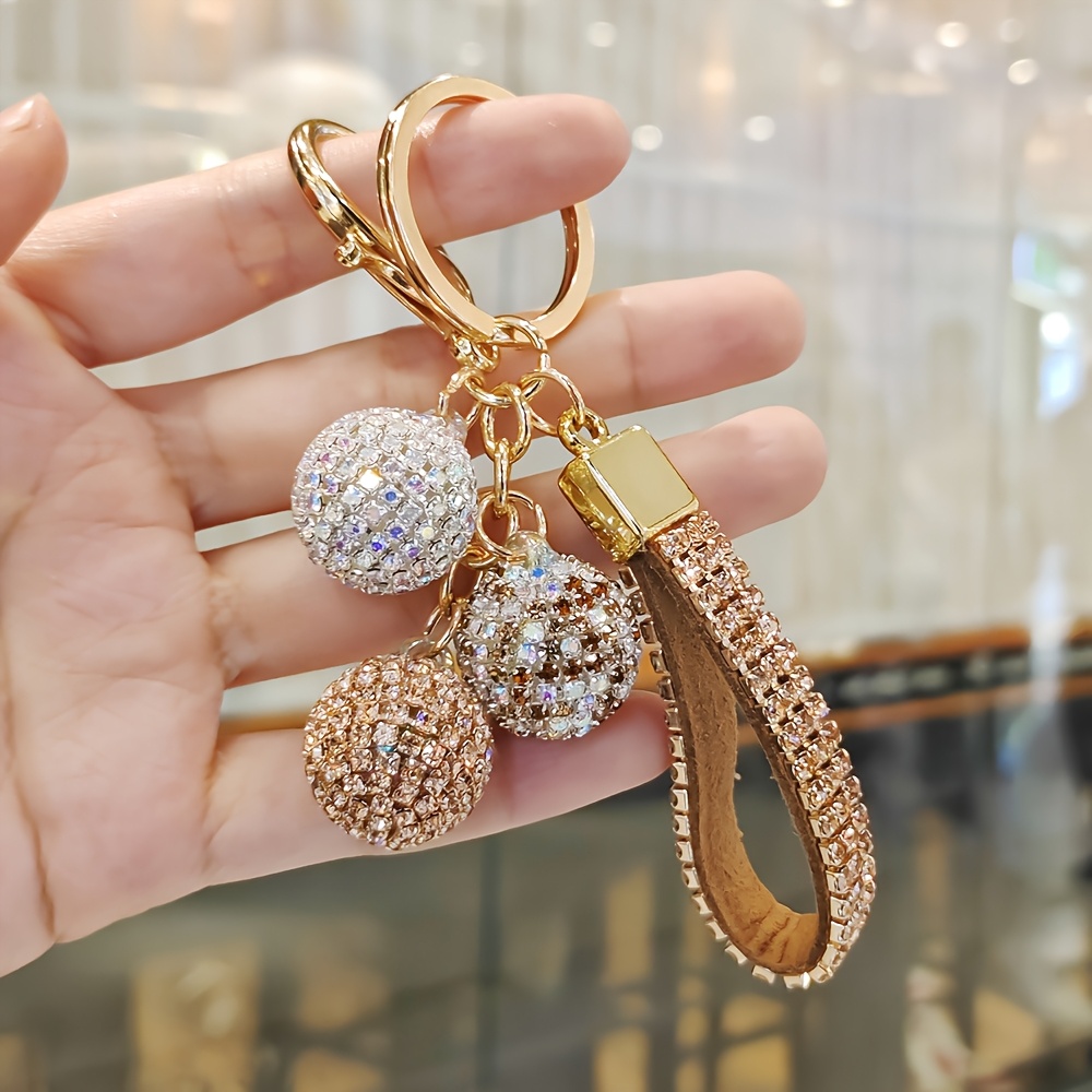 Image of Single Sparkling Rhinestone Ball Keychain With Lobster Clasp - Colorful Glitter Bag Charm For Women, Valentine's Day Gift, Purse Accessory, Cute Purse Charms, Goldtoned Hardware, Embellished Keychain