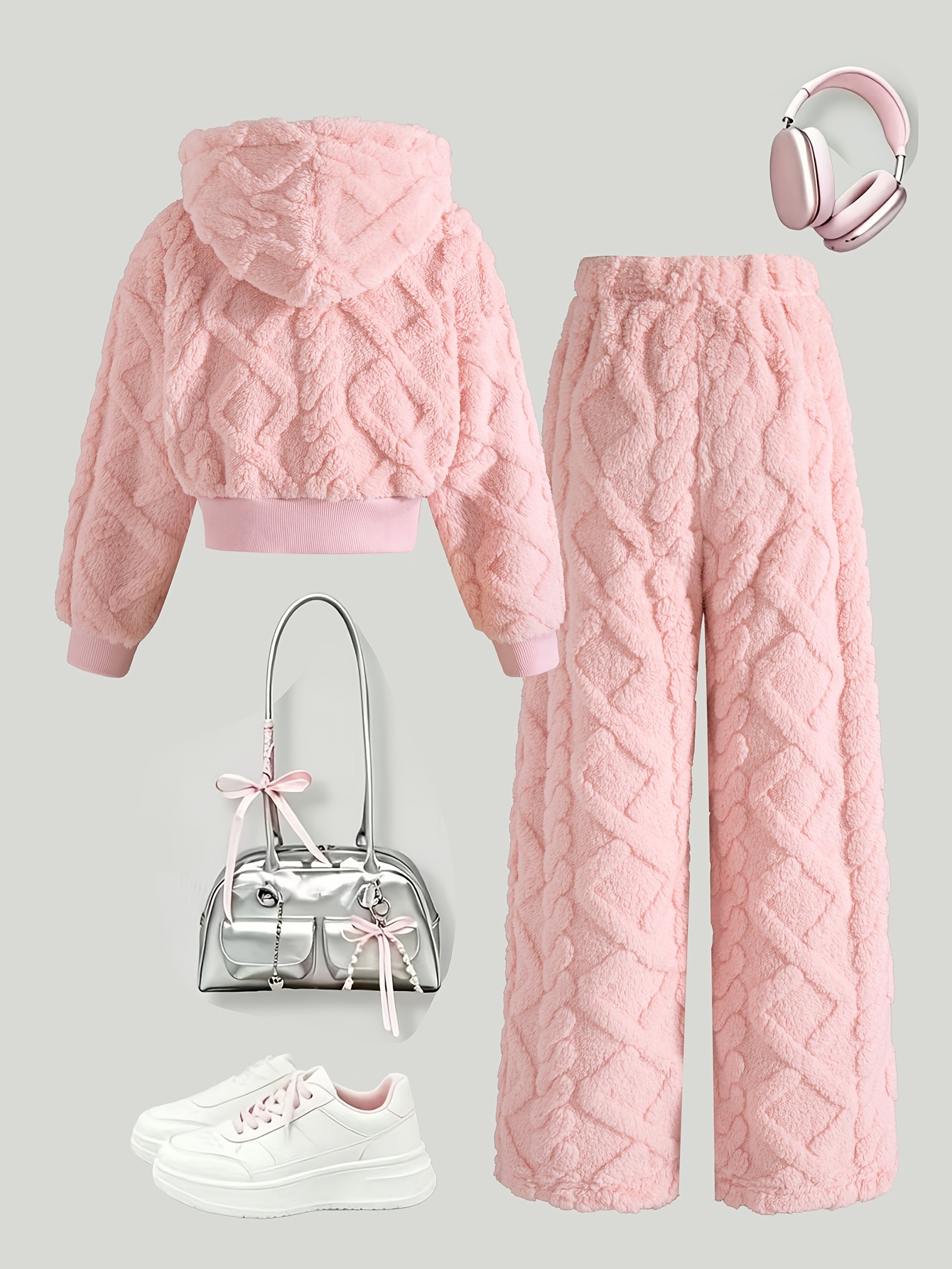 Girls' Jacquard Plush Home Set, Autumn/Winter