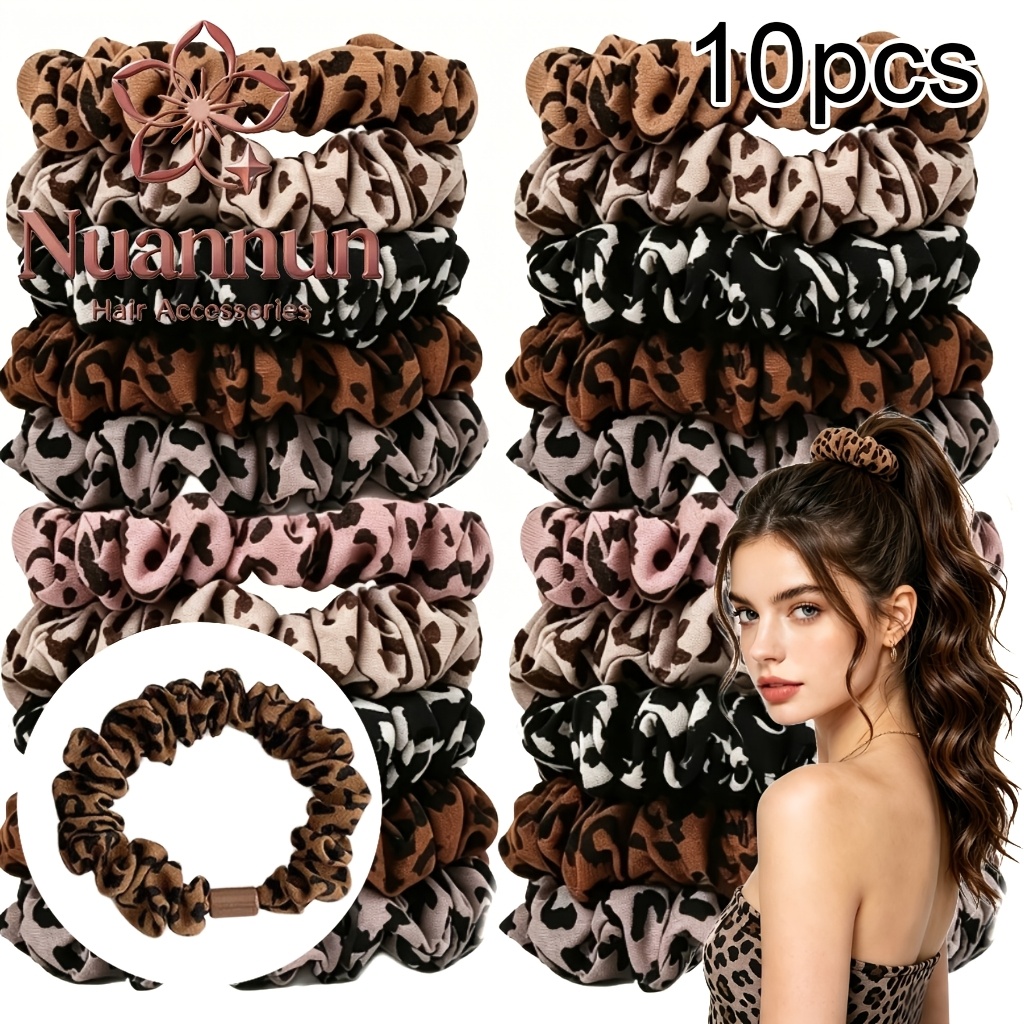 TEMU 10pcs Chouchous Premium Imprimé Léopard Facile Polyvalent Ruché Petit Cheveux Queue de Cheval Haut et Bas Chignon Accessoires Cheveux Corde à