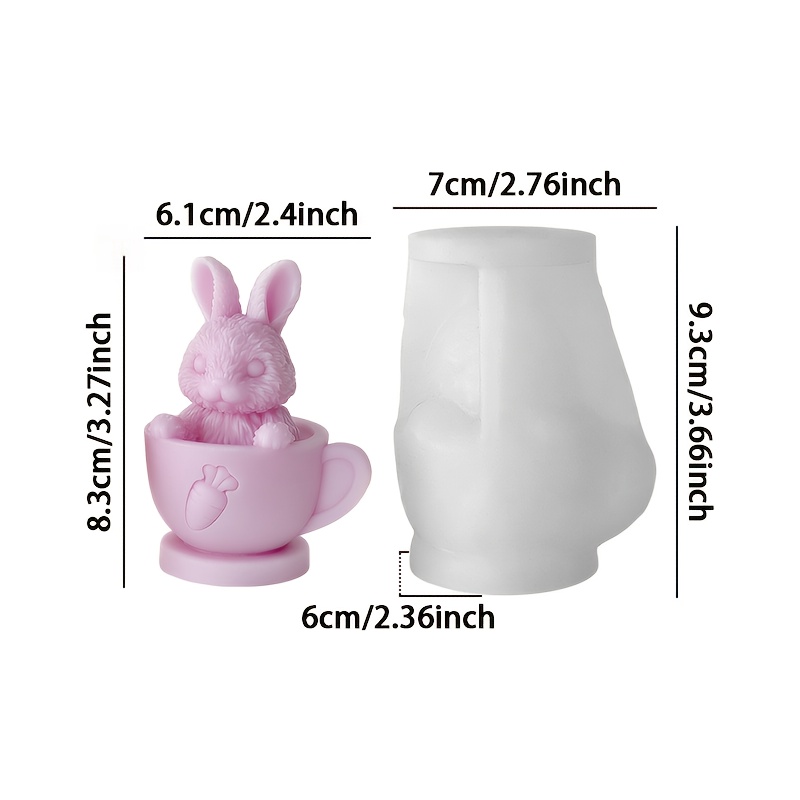 Candle Mold - 3d Cute Cartoon Cup Rabbit Silicone Mold For Aromatherapy Candles, Plaster Diffuser Stones, Resin Craft Ornaments