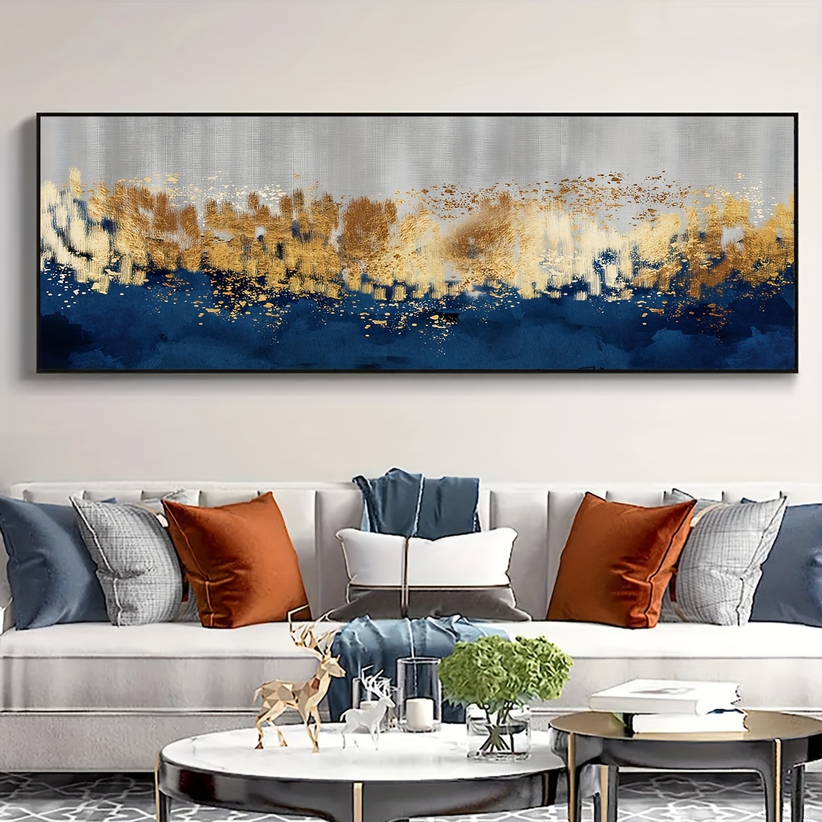 

1pc Unframed Canvas Poster, Modern Art, Golden Foil And Blue Wall Art, For Bedroom Living Room Corridor, Wall Art, Wall Decor, Winter Decor, Room Decoration