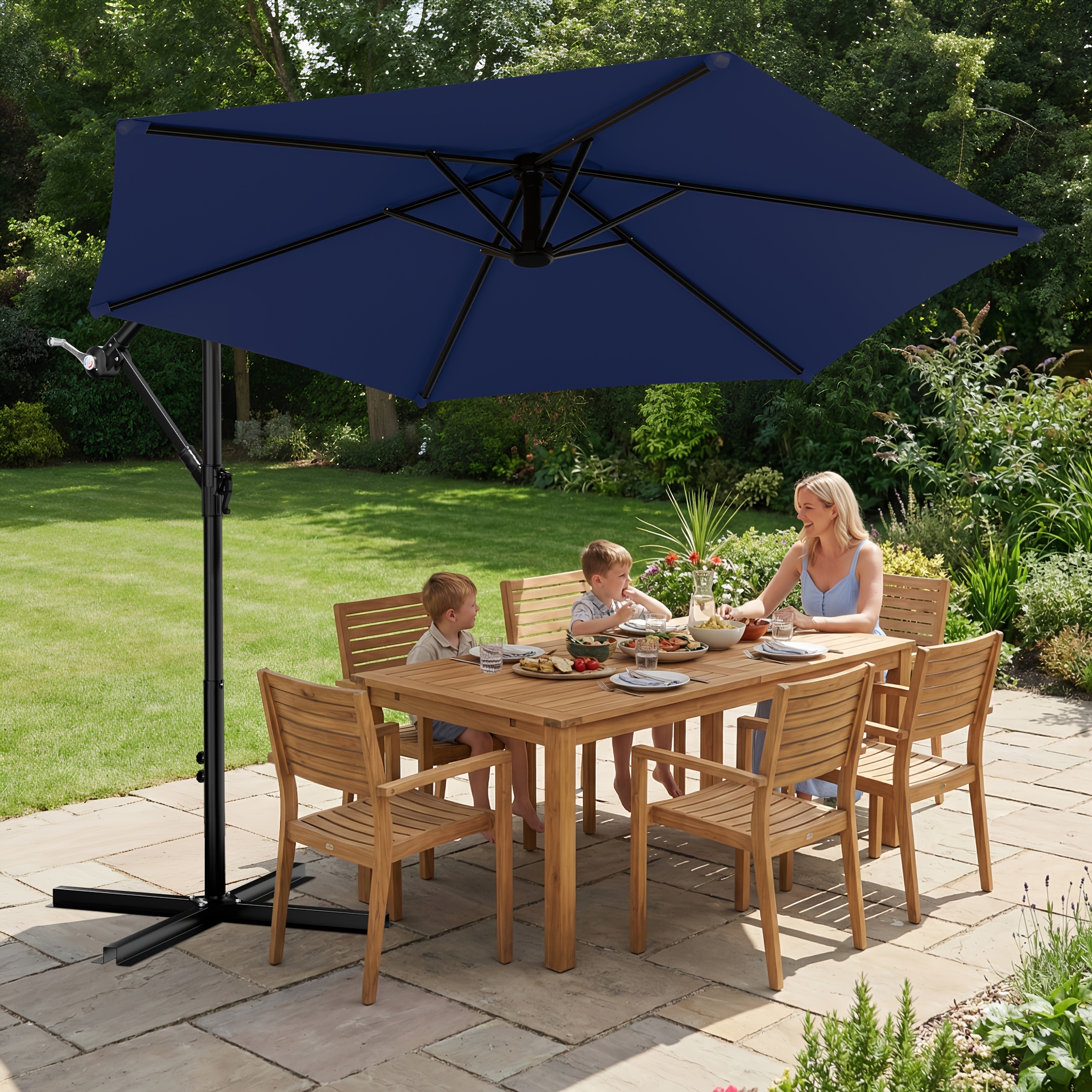TEMU 10ft Cantilever Patio Umbrella With Infinite Tilt System, Offset Hanging Outdoor Umbrella With Cross Base, Heavy Duty Crank Lift Market Umbrella