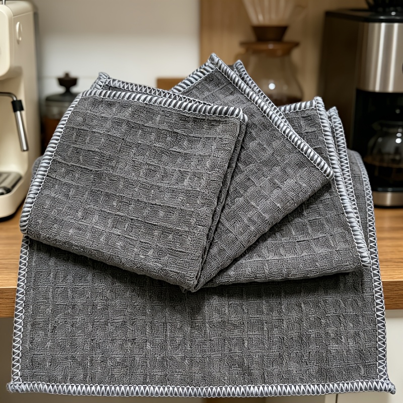 Image of 4pcs Barista Towels, Suitable For Coffee Machines And Tea Shops - Absorbent, Durable Non- Polyester Cleaning Cloths For Wiping Milk And - Small Square Gray Rags