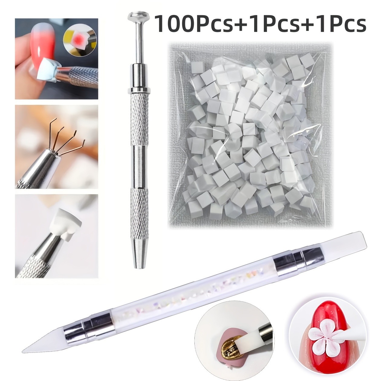 E-shop 100 Schwämme + 1 Clip + 1 Nagelstift. Nail Art Mischschwamm für Farbverlauf-Nageldesigns. Reinweiß, fusselfrei. Ideal für DIY-Nagelkunst,