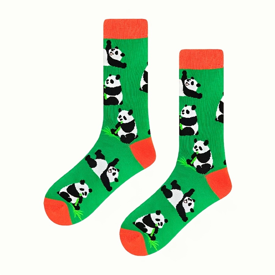 TEMU 1 Pair Of Male And Female Panda-themed Mid-tube Socks, With And Orange Border, Full Of Panda And Bamboo Rayon Rayon Leaf Patterns, Comfortable
