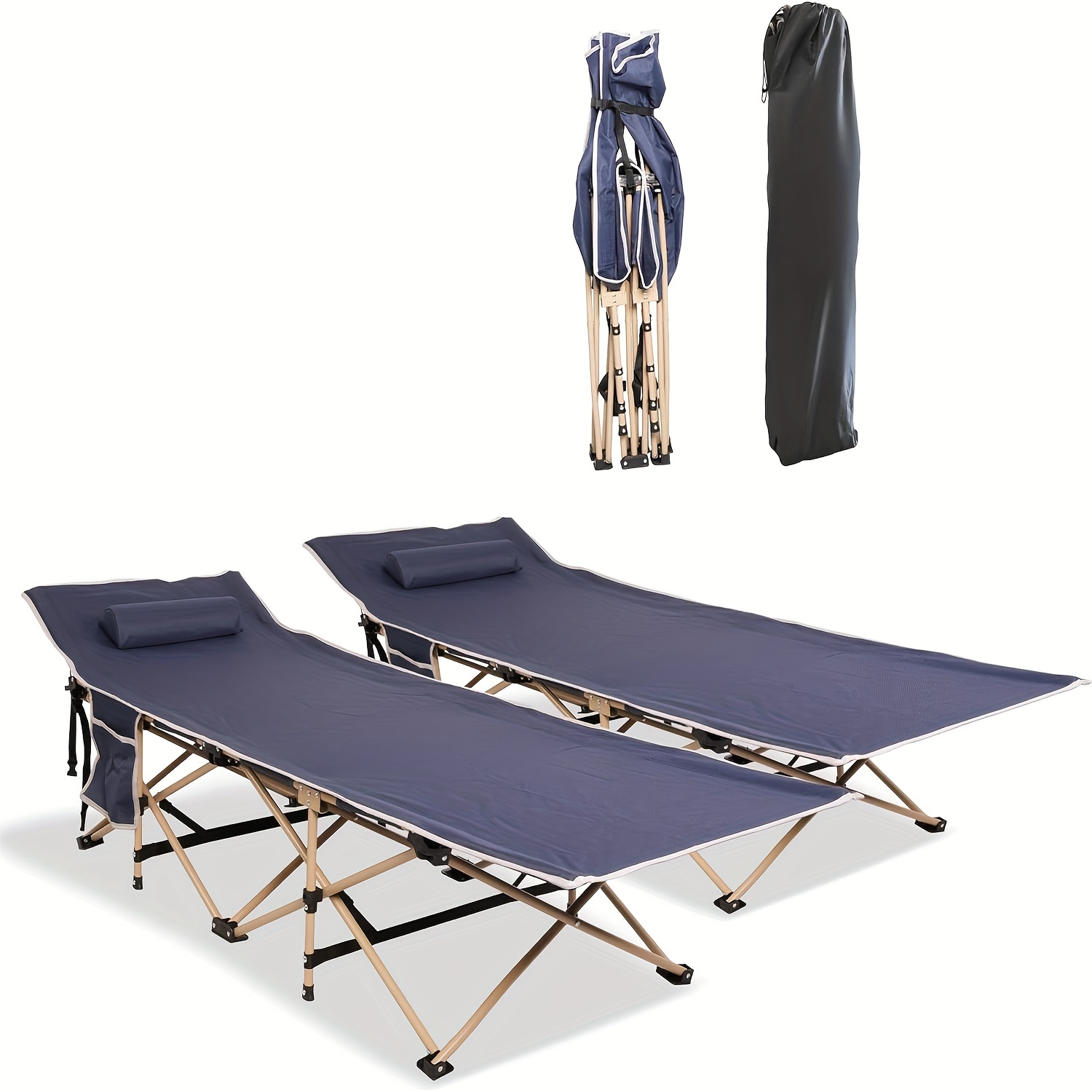 

2 Pack Camping Cot For Adults, Folding Sleeping Cots For Adults With Pillow Side Pocket, Camp Cot Bed With Carry Bag, Portable & Lightweight, Ideal For Camping Traveling Hiking Office Nap