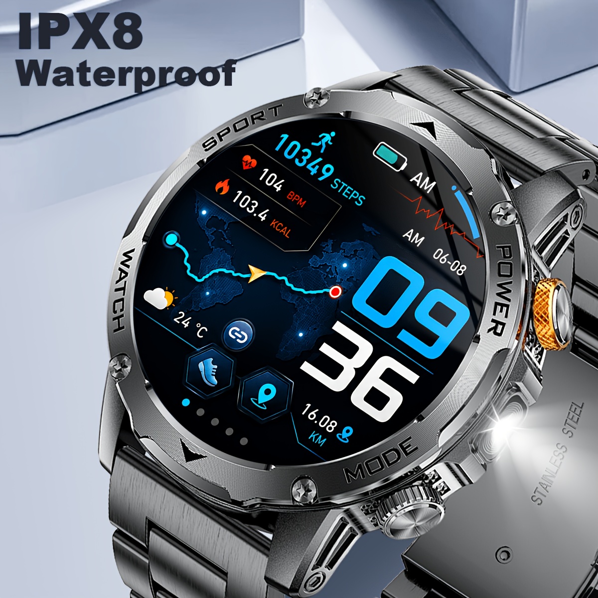 Image of Lige Watch, 1.75-inch Hd Screen With Led Flashlight, Wireless Call, 100 Mode, Fitness , 1000mah Large Capacity Battery, , Music&camera Control, Pedometer, Ipx8 Waterproof, Smartwatch For