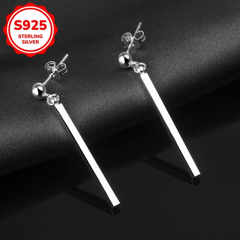 Stylish Long Pendant Earrings 925 Silver 2.6g