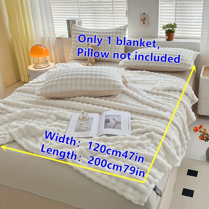 E-shop Weiße Bubble-Fleece-Decke, Einfarbige Warme Plüschdecke, für Sofa, Bett, Camping, Reisen, etc