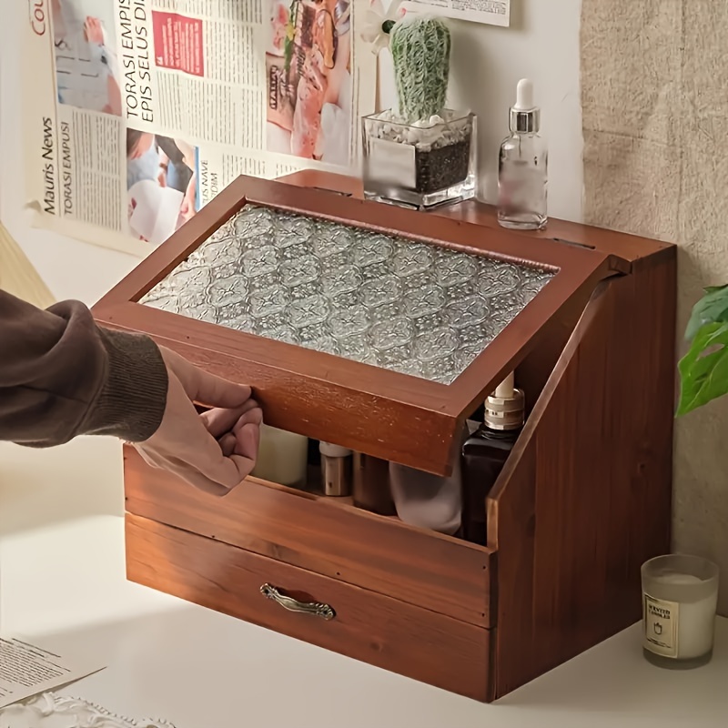 

Wooden Cosmetic Organizer - , - Storage Box Drawer, Wooden , No Installation Required, Unfinished Portable , : Unscented