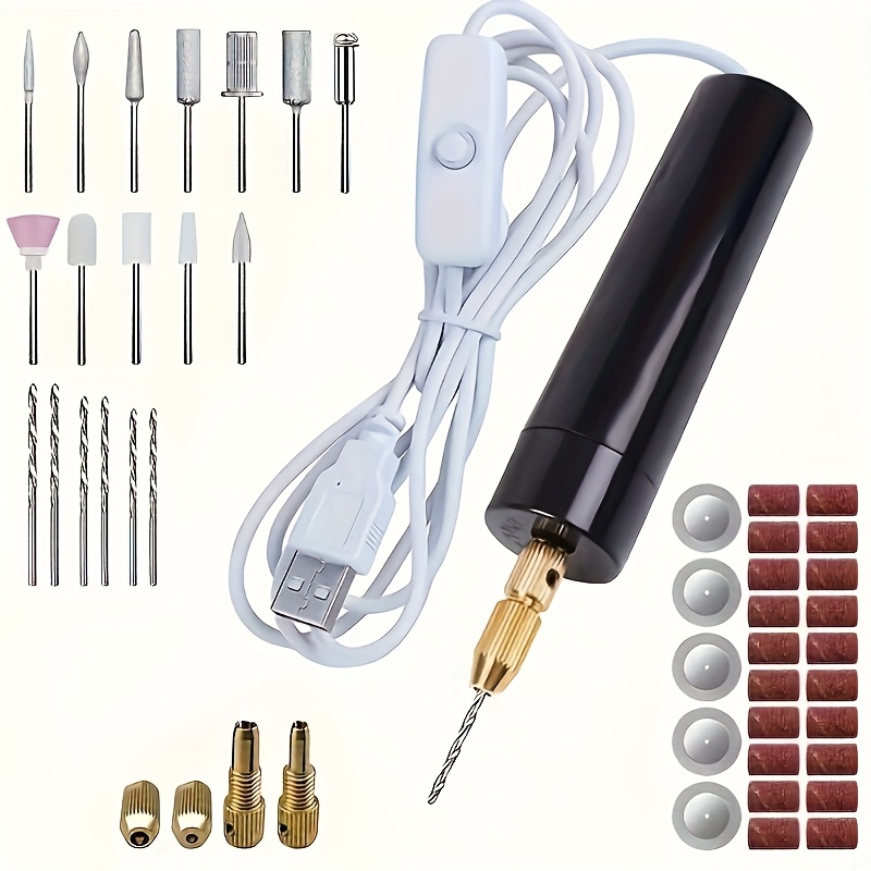 E-shop HOTU 48-teiliges Elektrisches Bohrgerät mit USB-Stromversorgung & PVC-Konstruktion - Ideal zum Bohren von Löchern in Schmuck, Perlen und