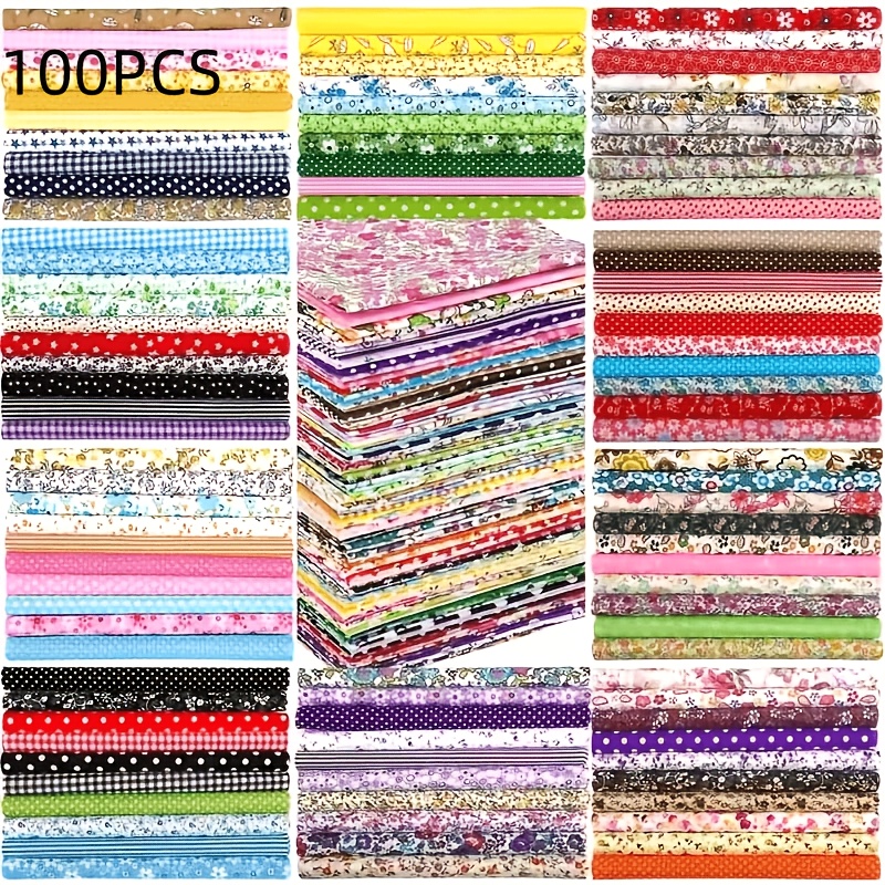 TEMU 100 pièces de carrés de tissu floral prédécoupés, tissus d'artisanat multicolores pour la couture, et les de scrapbooking, assortiment aléatoire