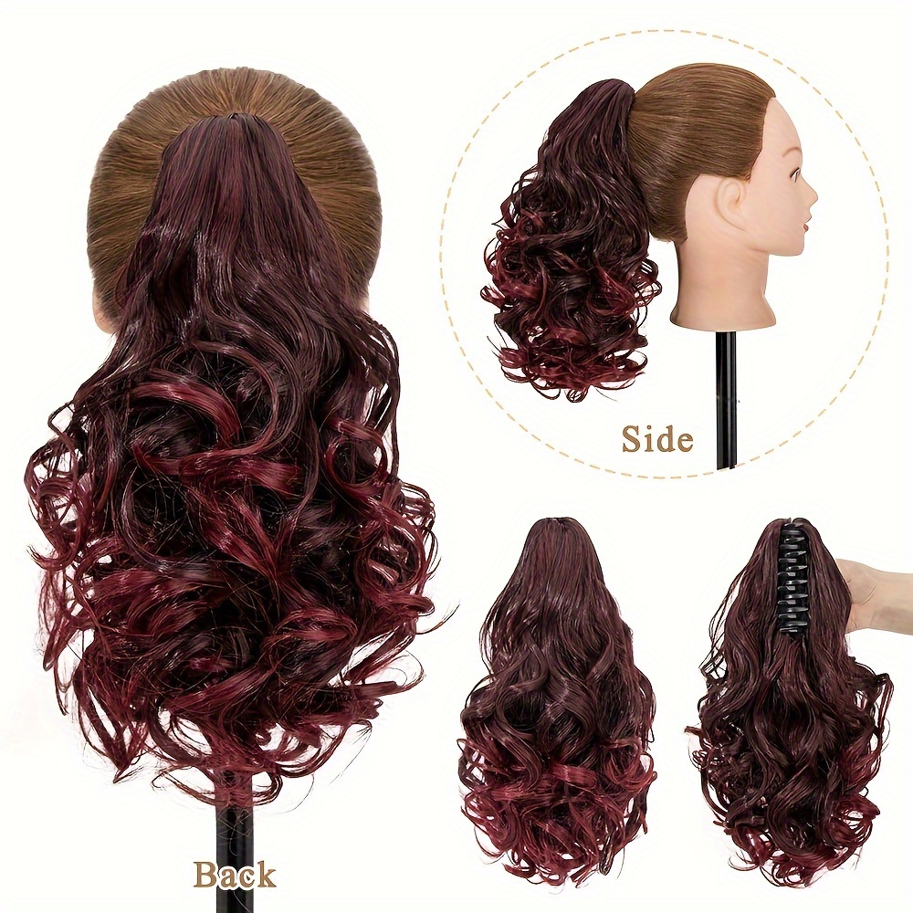 synthetic hair extension clip for ponytail with 14 inch short wavy curls for women details 5