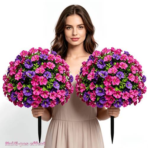 item picture 2pcs set of new outdoor artificial flowers multi color flowers ground insert tree flowers with stands uv resistant faux mixed shrub flower combo suitable for summer autumn indoor outdoor decoration home