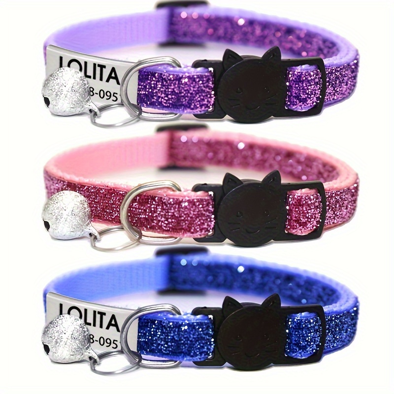 

Personalized Cat Collar, Sparkling Cat Collar With Id Tag Pendant And Bell, Cute Customized Pet Collar Id Name Pendant Tags For Kittens And , Engraved Cat Decoration