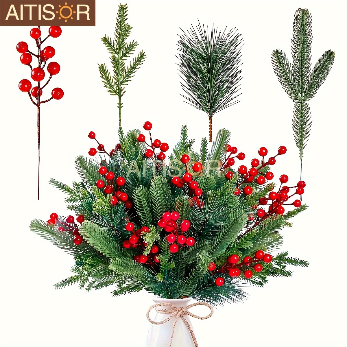 

[ ] 60pcs & Red Set - For Diy Christmas Decorations, , Wreaths, And Arrangements (vase Not Included)