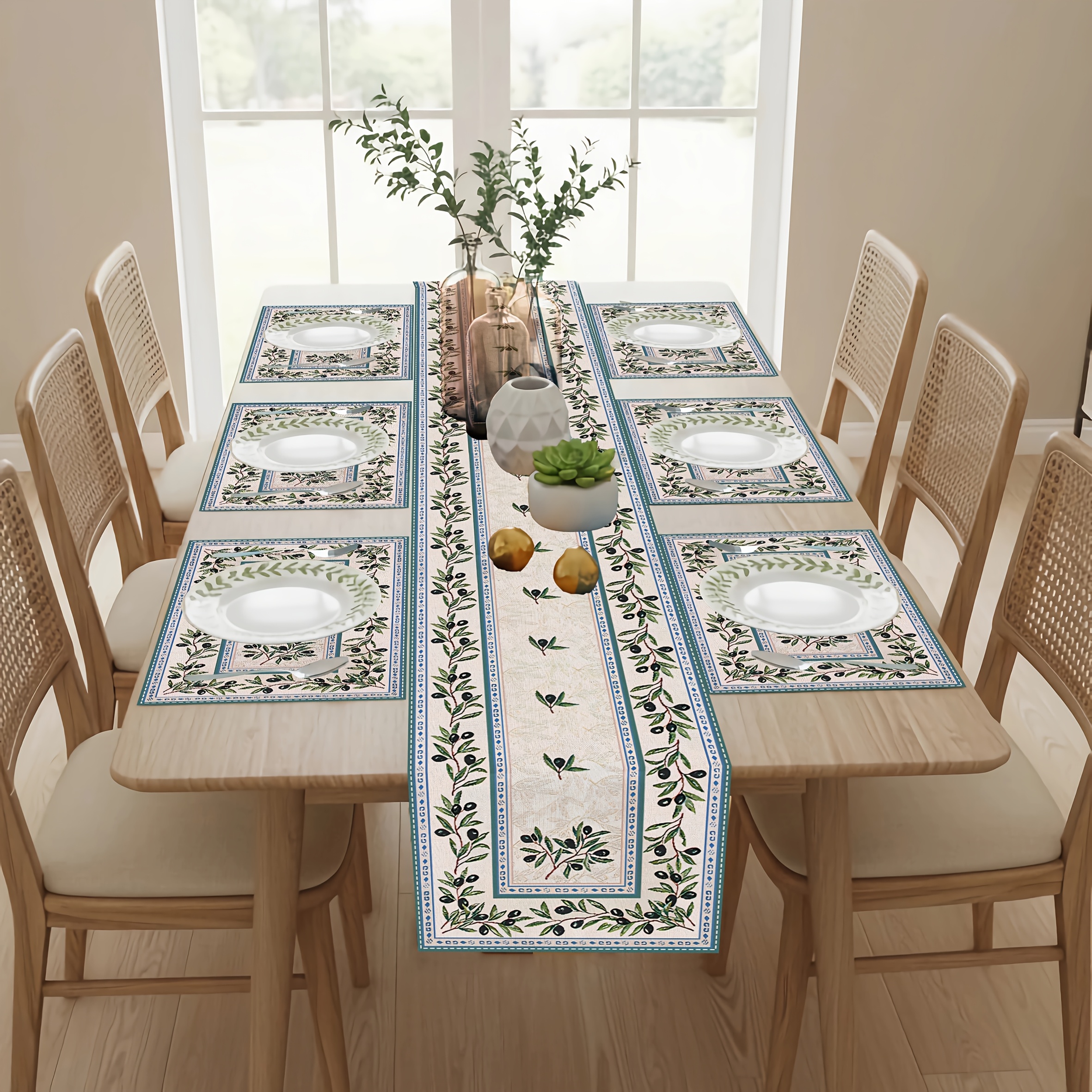 Vintage Olive Branch Table Runner And Placemats Set For Dining_voghion.com