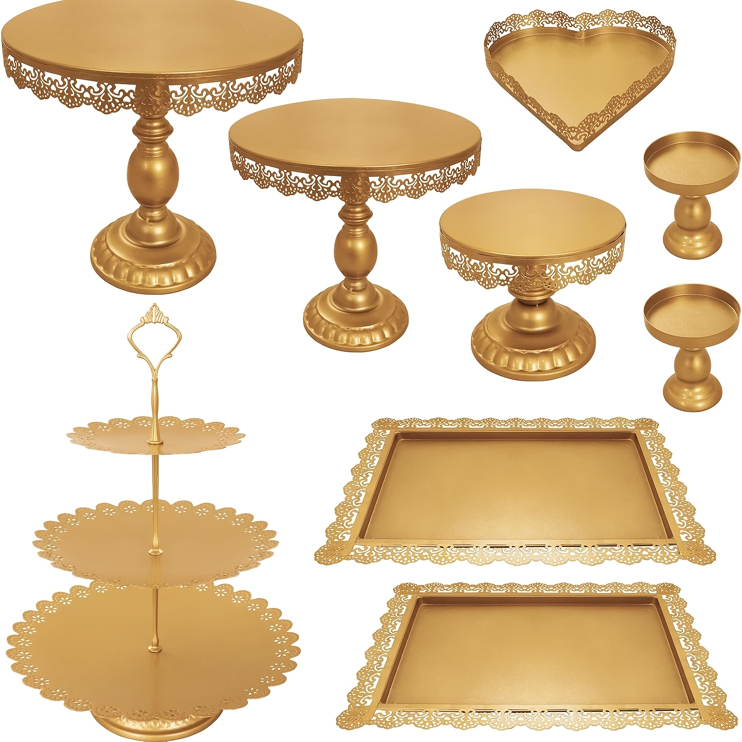 TEMU 9pcs Metal Cake Stand Set, Cupcake Stands And Dessert Plates, Candy And Fruit Display Towers, Cake Trays- In Sizes And Styles, Perfect For